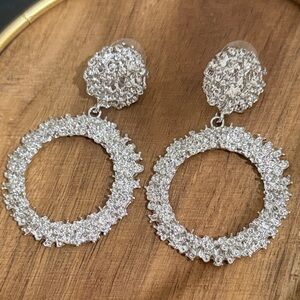 Sparkling Silver Crystal Hoop Drop Earrings - Unbranded